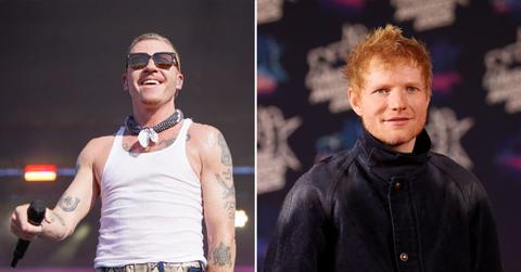 Split photo of Macklemore and Ed Sheeran