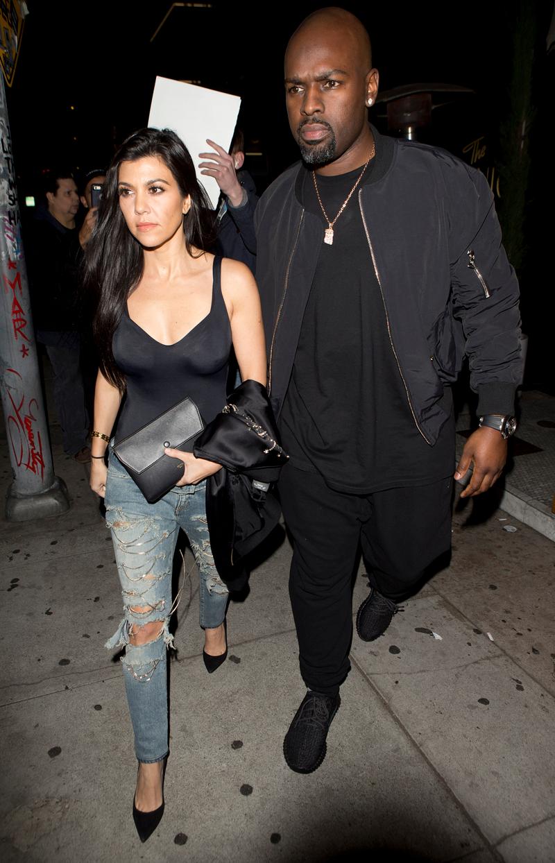 Kourtney Kardashian was seen being escorted by her mothers much younger boyfriend Corey Gamble as they left &#8216;the Nice Guy&#8217; bar in West Hollywood, CA