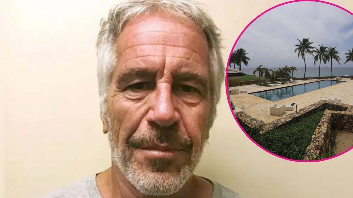 image and inset of Jeffrey epstein and island 