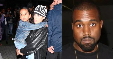 Photo of Bianca Censori with Chicago West and a photo of Kanye West