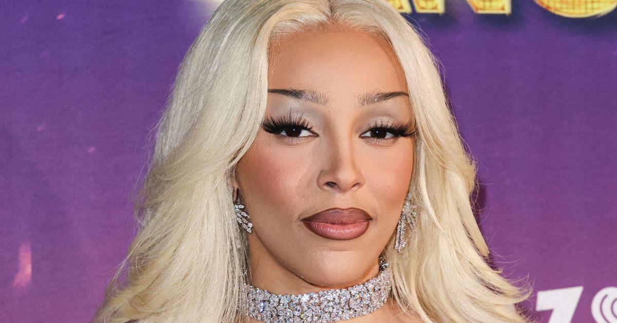 doja cat barely there sequined blue dress wango tango photos
