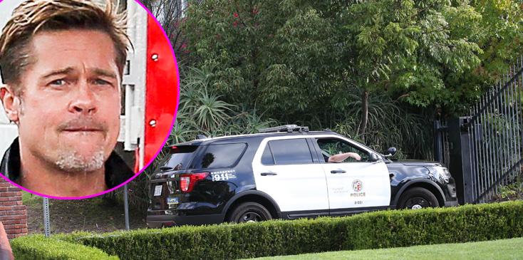 Police arrive to the jolie pitt compound after child abuse allegations.