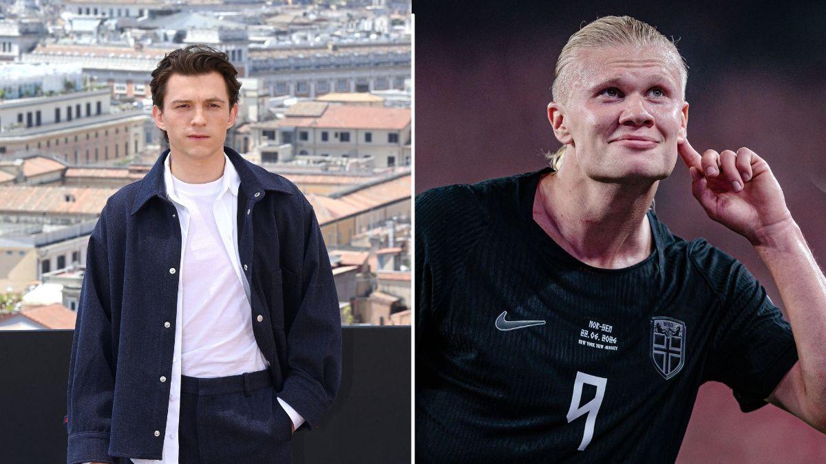 Split photo of Tom Holland and Erling Haaland