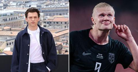 Split photo of Tom Holland and Erling Haaland
