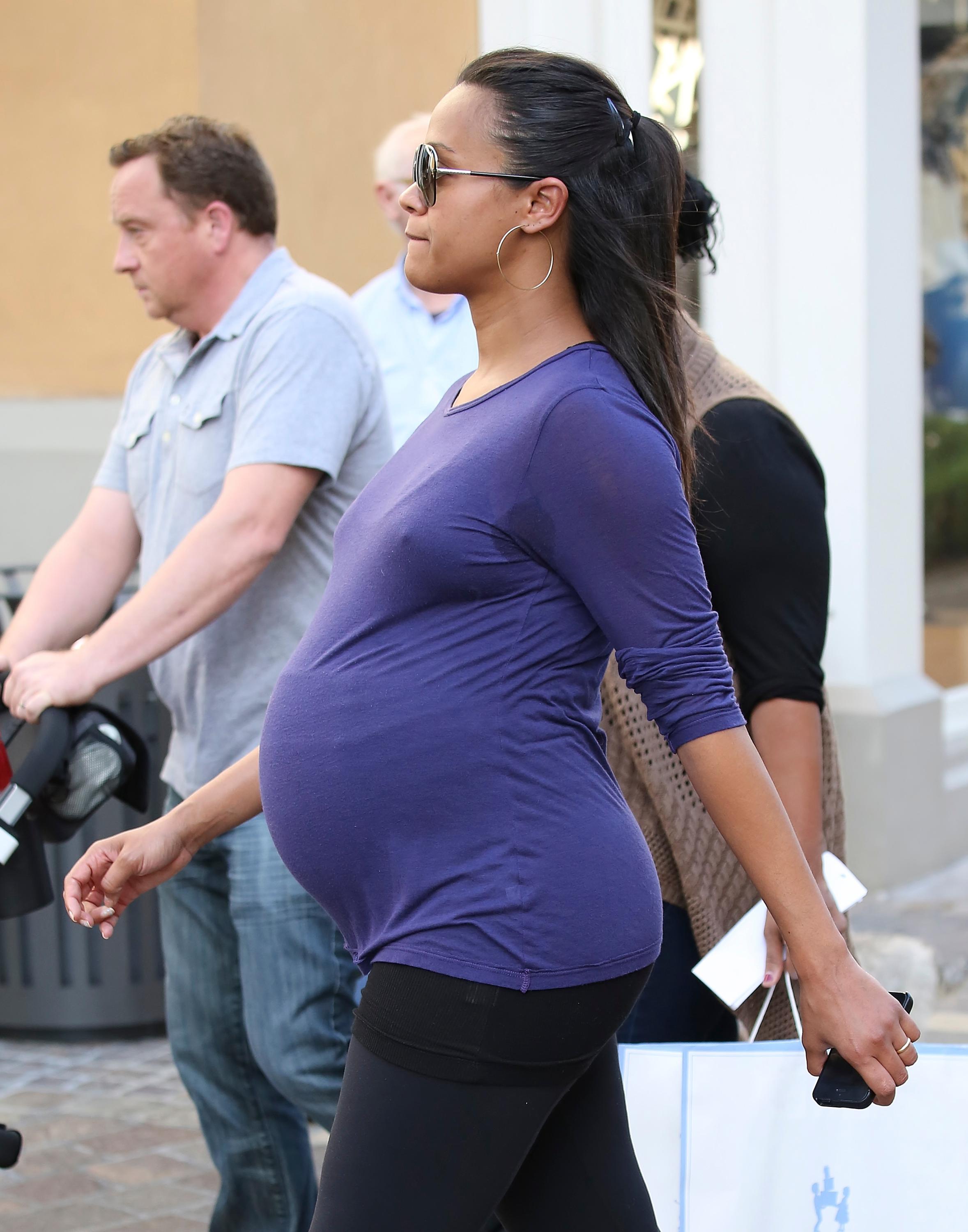 Zoe Saldana shops at The Grove in West Hollywood, California