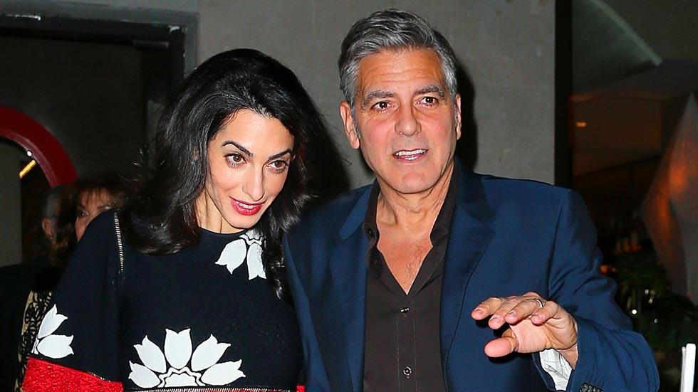 George Clooney and Amal Clooney have dinner Amal&#8217;s parents Ramzi Alamuddin and Baria Alamuddin and her sister Tala Alamuddin at Caravazzio on the Upper East Side in New York City