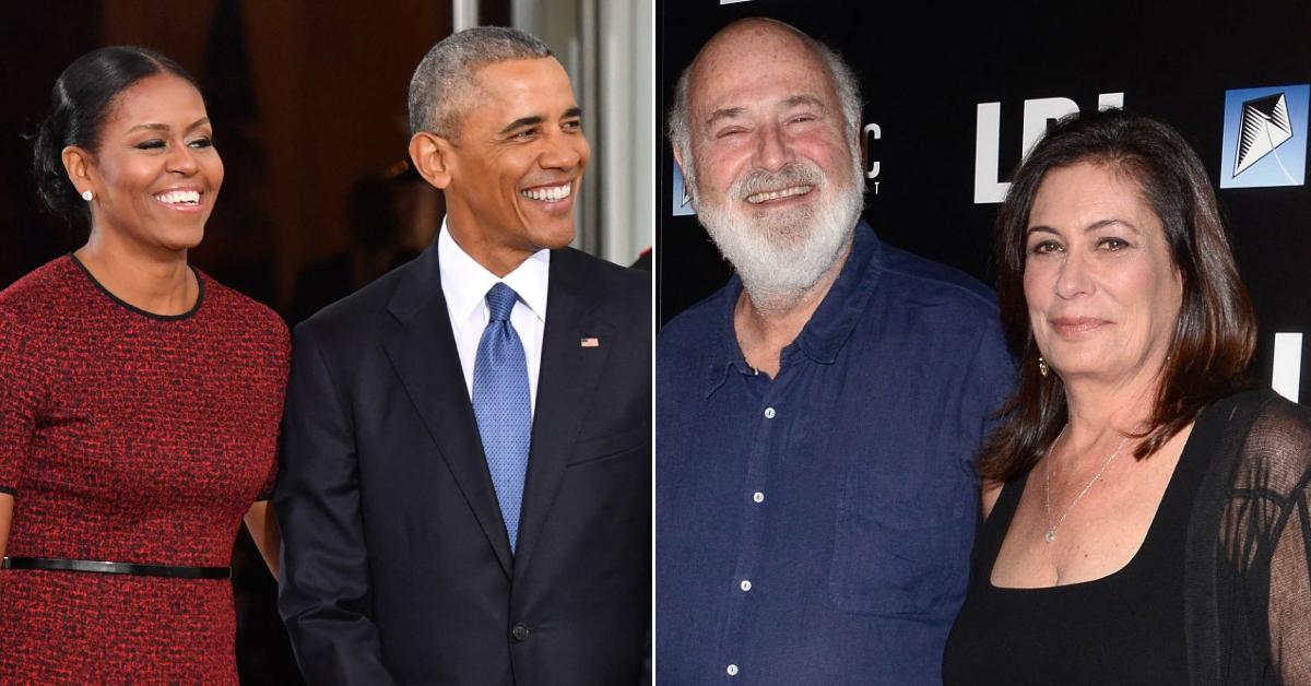 Split photo of Barack and Michelle Obama, Rob and Michele Reiner.