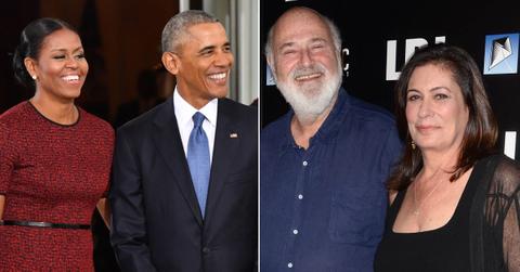 Split photo of Barack and Michelle Obama, Rob and Michele Reiner.