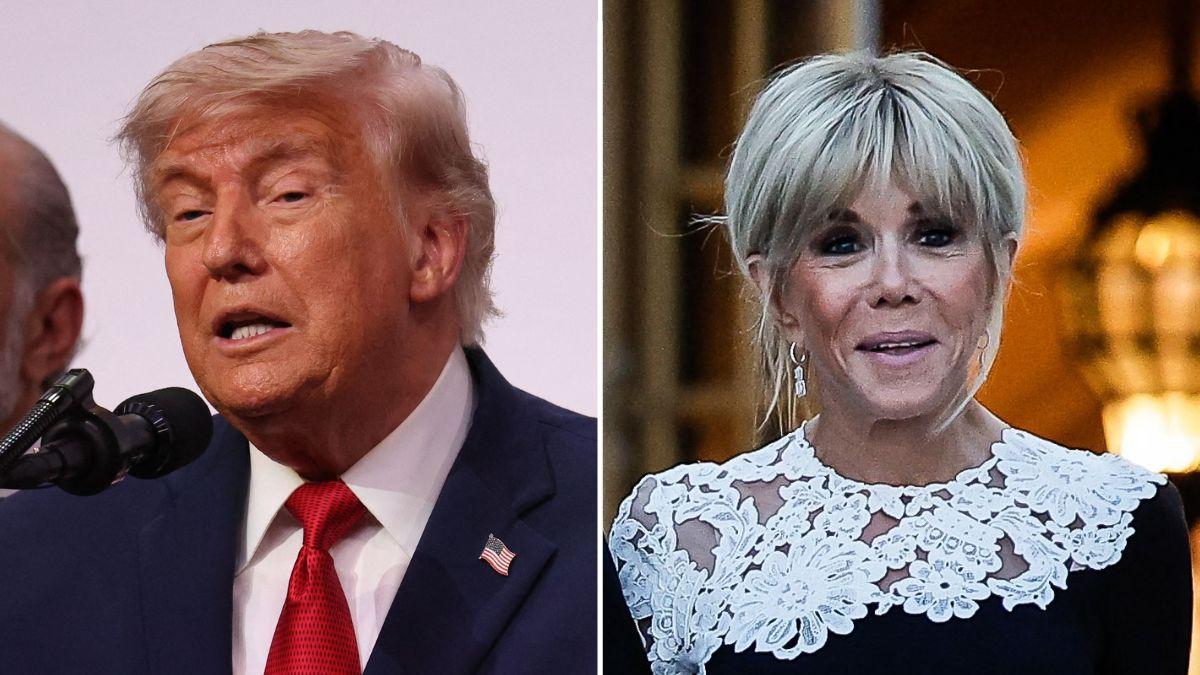 Image of Donald Trump later greeted Brigitte Macron with a more familiar handshake.
