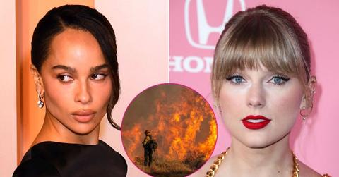 Composite photo of Zoë Kravitz, Taylor Swift and L.A. wildfires.