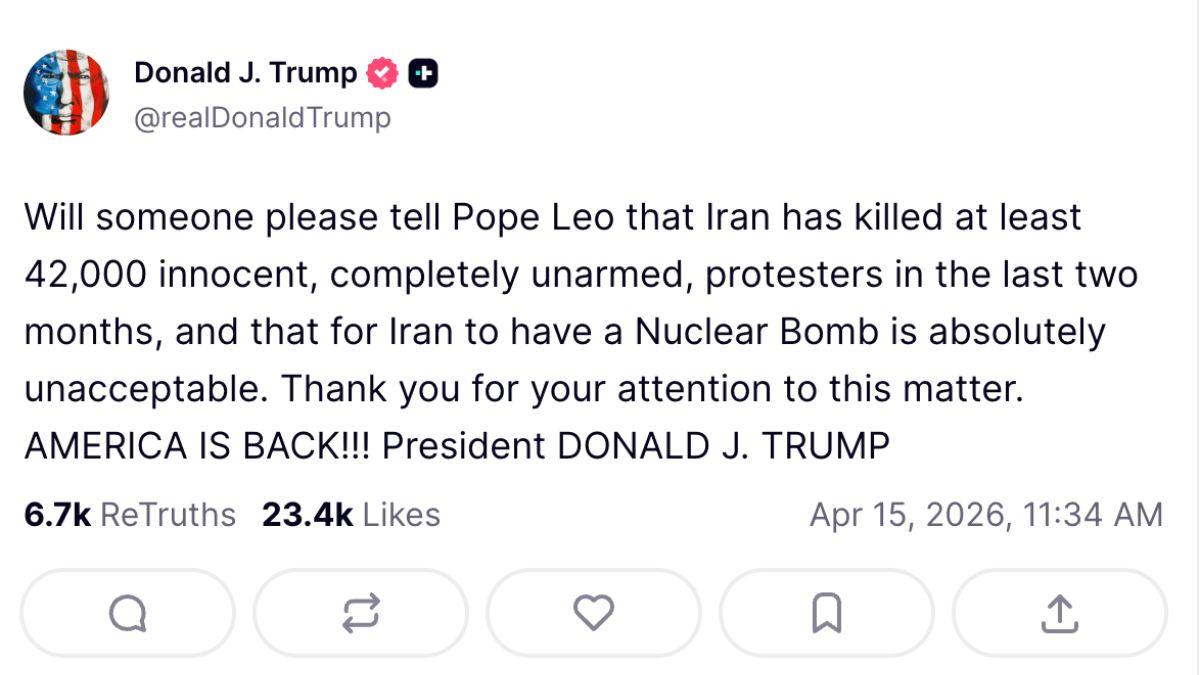 Image of He targeted Pope Leo XIV in a post criticizing Iran.