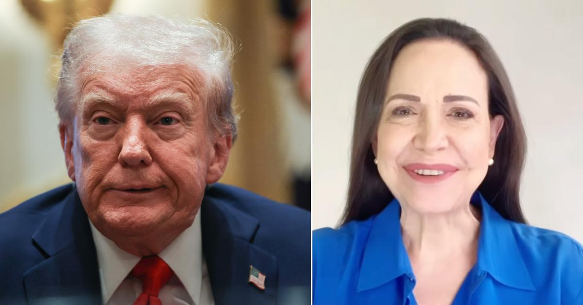 Split photo of Donald Trump and María Corina Machado.