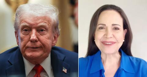 Split photo of Donald Trump and María Corina Machado.