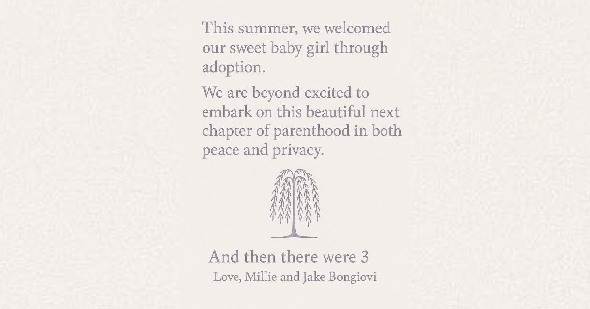 Image of Millie Bobby Brown and Jake Bongiovi announced the arrival of their daughter via Instagram on Thursday, August 21.
