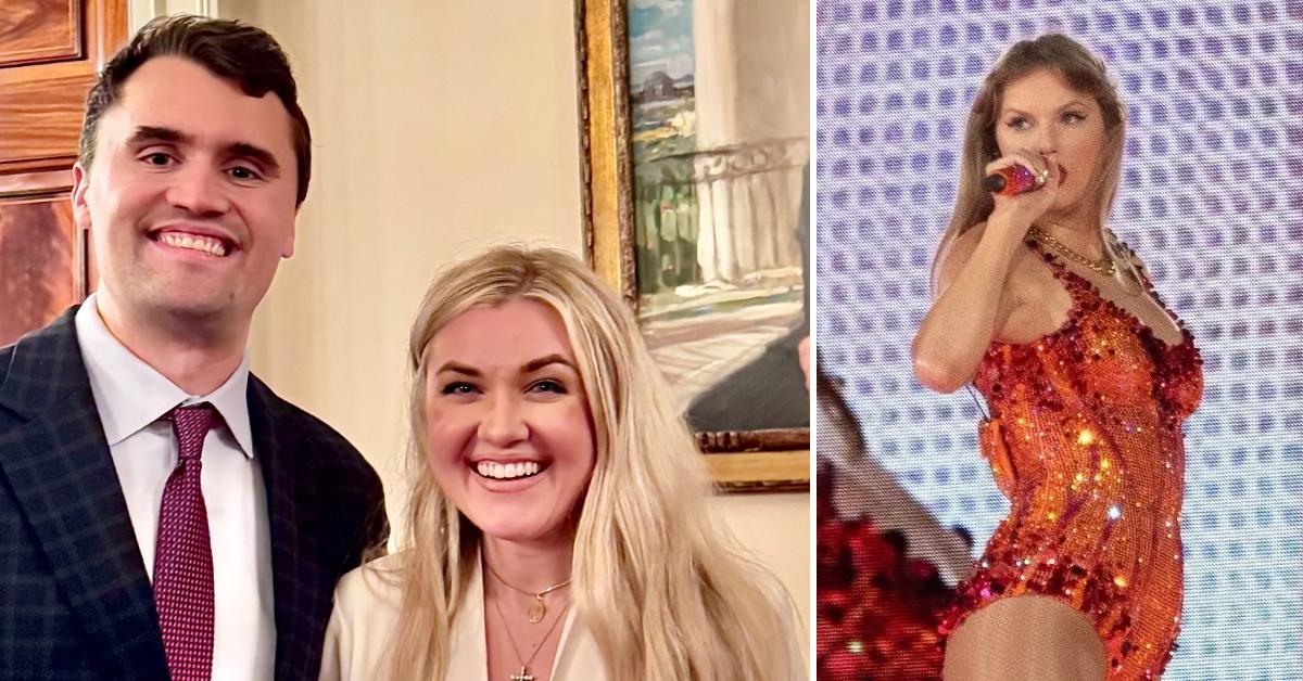Photo of Charlie and Erika Kirk; picture of Taylor Swift.