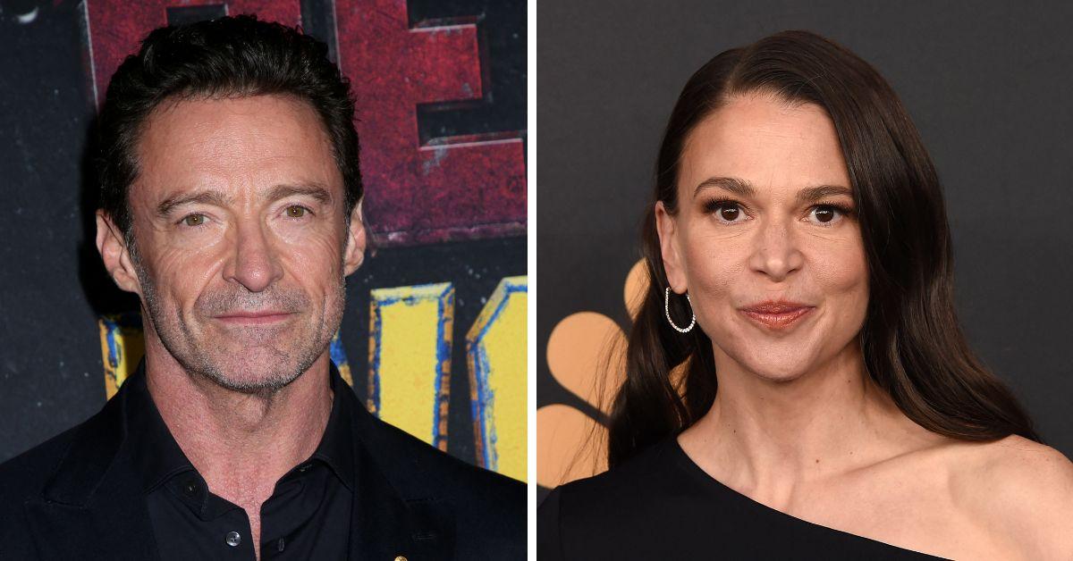 image of Hugh Jackman and Sutton Foster were spotted arriving together at LaGuardia Airport.