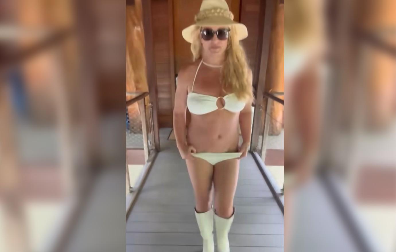 britney spears deletes instagram sporting skimpy white bikini