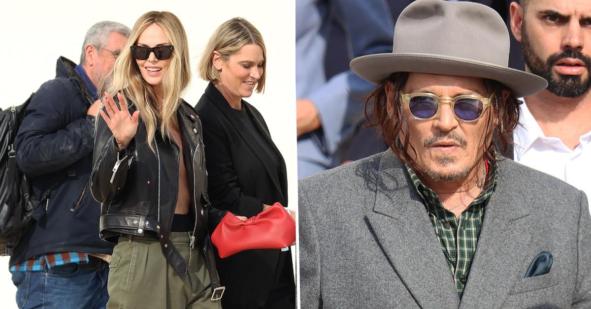 Split photo of Charlize Theron and Johnny Depp