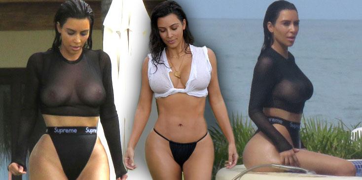Kim Kardashian Copies Kendall Jenner In Sheer, Practically Naked Swimsuit.