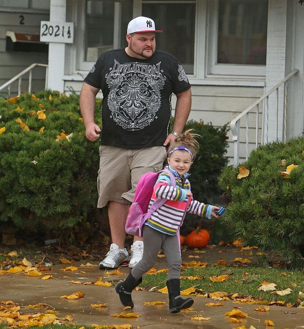 Teen Mom Gary Shirley and daughter Leah leave there house while filming a new episode of Teen Mom in Anderson Indiana after Amber Portwood was release from jail