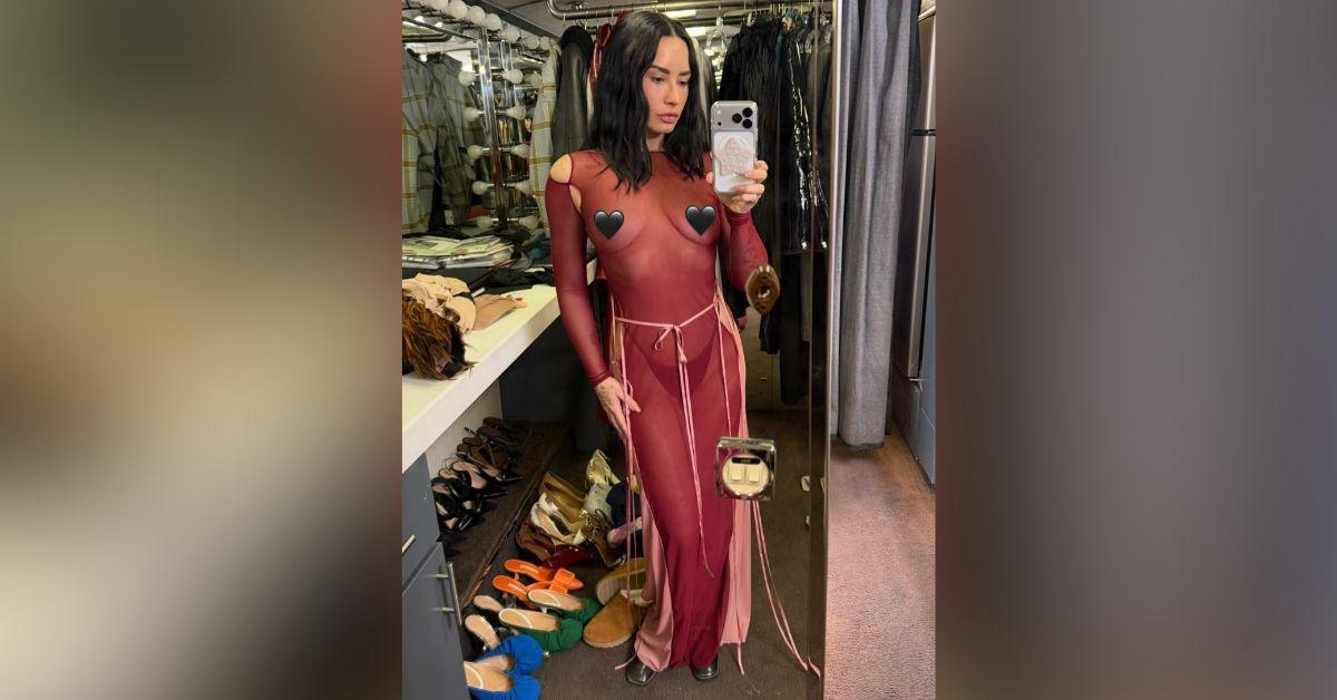 Image of Demi Lovato nearly exposed her nipples in a see-through look.