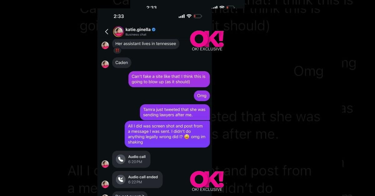 Screenshot of Katie Ginella and The Bravo Babe's DMs