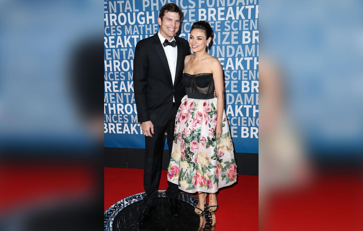 Ashton Kutcher and wife Mila Kunis arrive at the 2018 Breakthrough Prize Ceremony