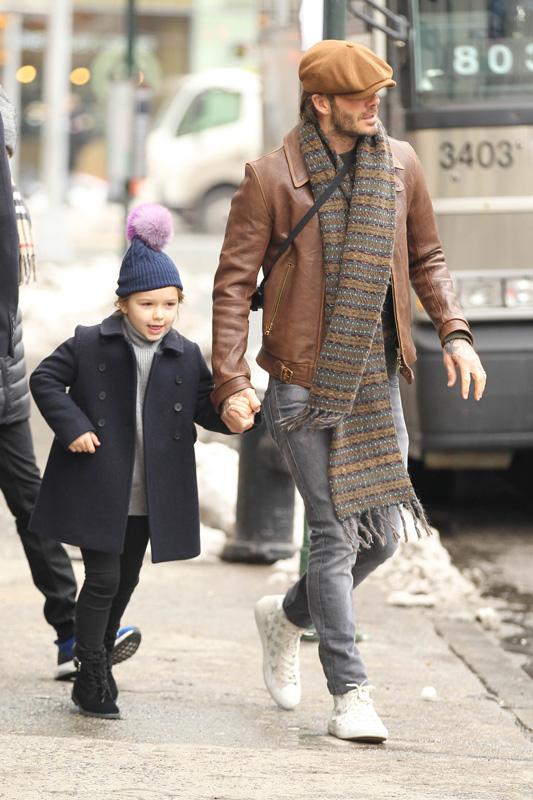 David Beckham Leaving The Edition Hotel with his Children