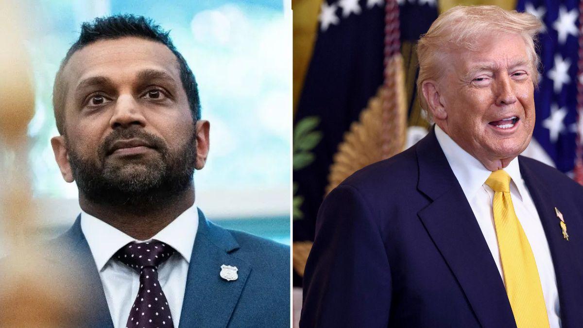 image split of Kash Patel and Donald Trump