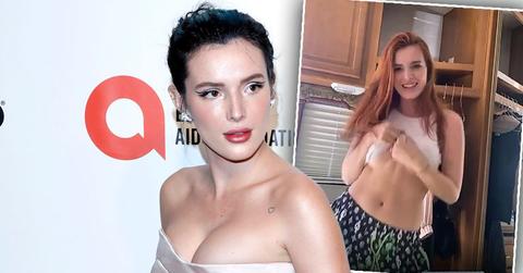 Bella Thorne on the red carpet, inset of Bella Thorne dancing from IG