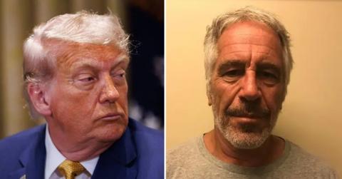 Photo of Donald Trump; picture of Jeffrey Epstein.