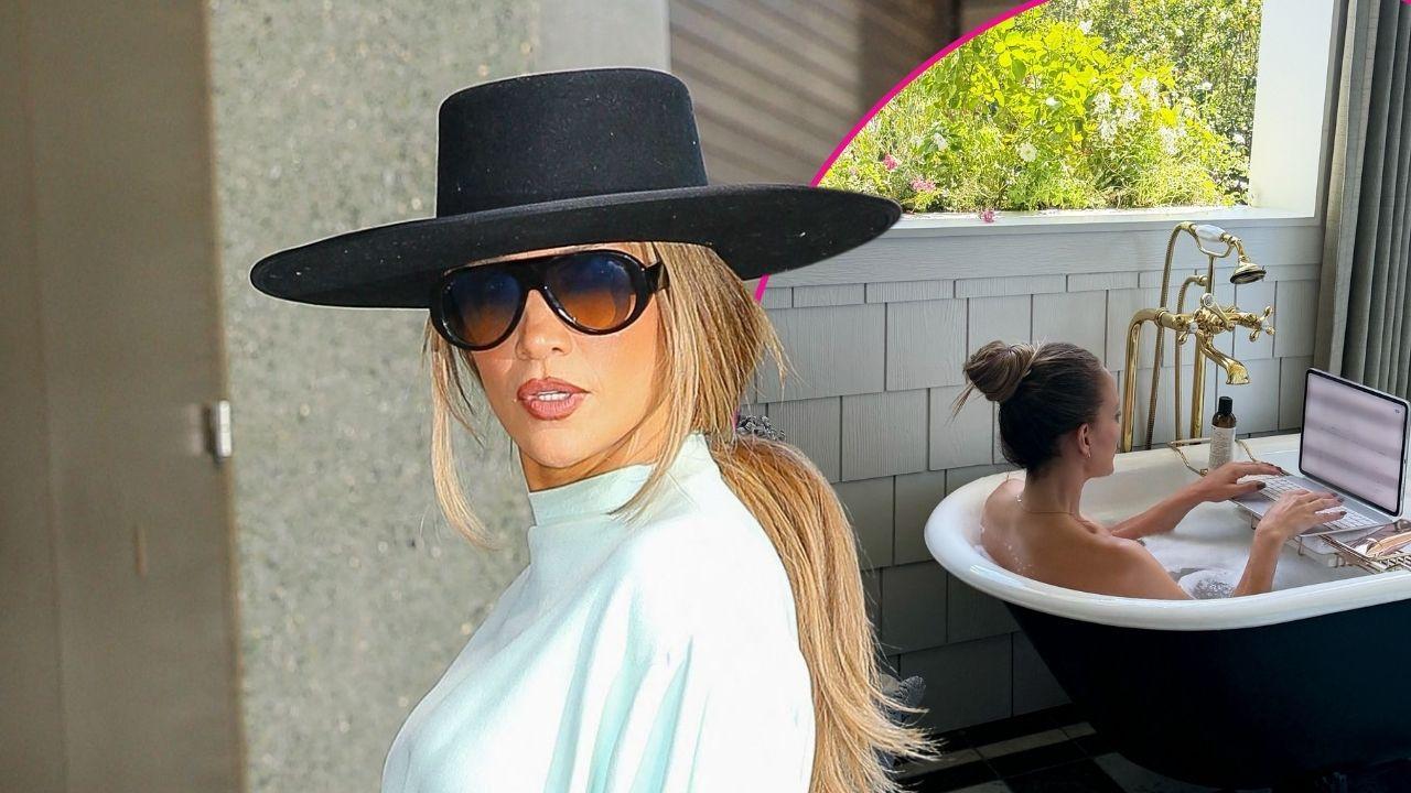 jennifer lopez poses naked bathtub laptop work