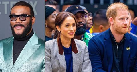 A picture of Tyler Perry and a photo of Meghan Markle with Prince Harry