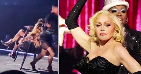 madonna falls chair stage concert performance seattle watch