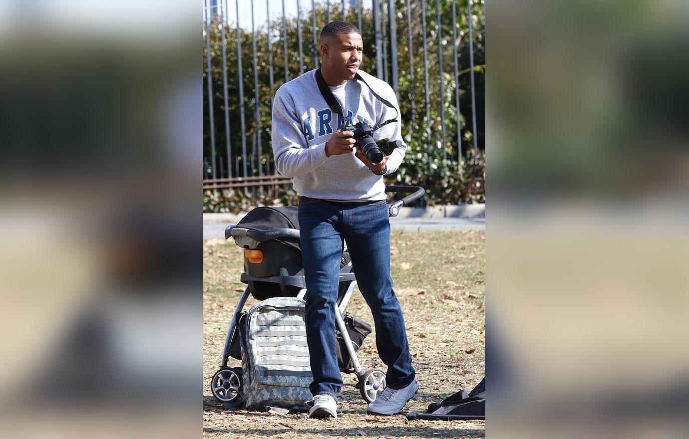 Michael B Jordan Seen On Set Of Journal For Jordan Directed By Denzel Washington