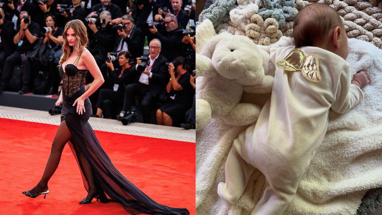 Split image of Barbara Palvin and her daughter, Sylvie.
