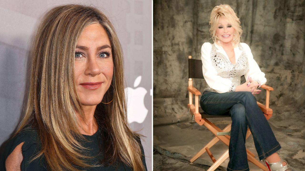 Split photo of Jennifer Aniston and Dolly Parton