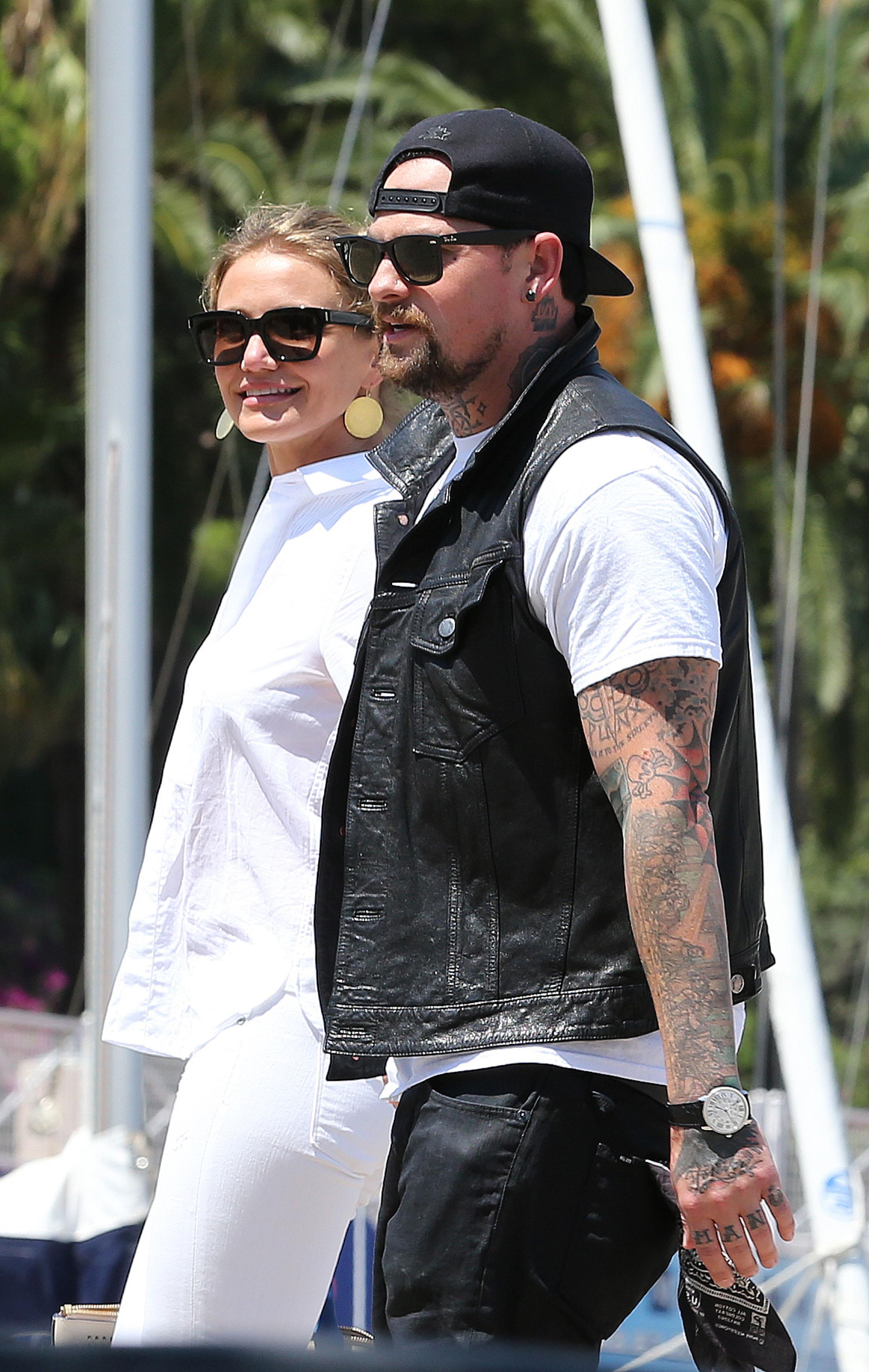 Cameron Diaz and Benji Madden spotted leaving their holiday yacht