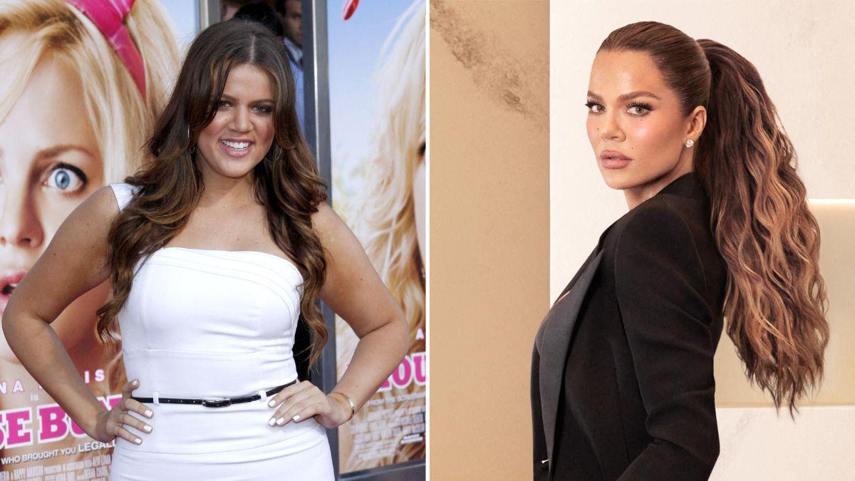 Split Image of Khloé Kardashian before and after.