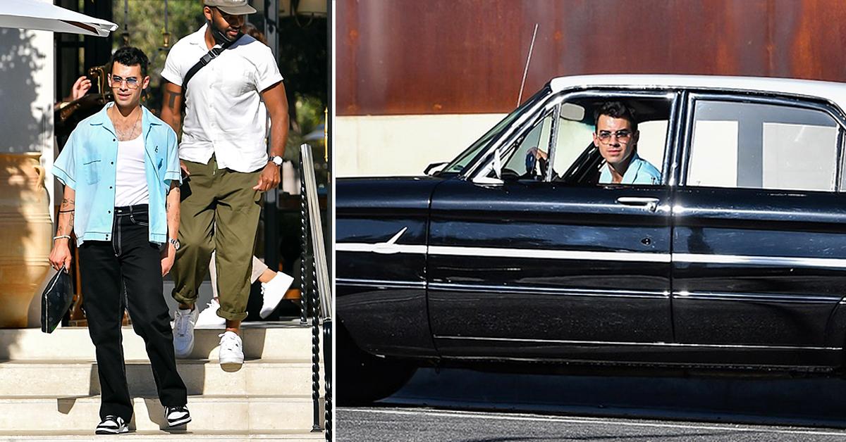 joe jonas drives away in his classic ford falcon