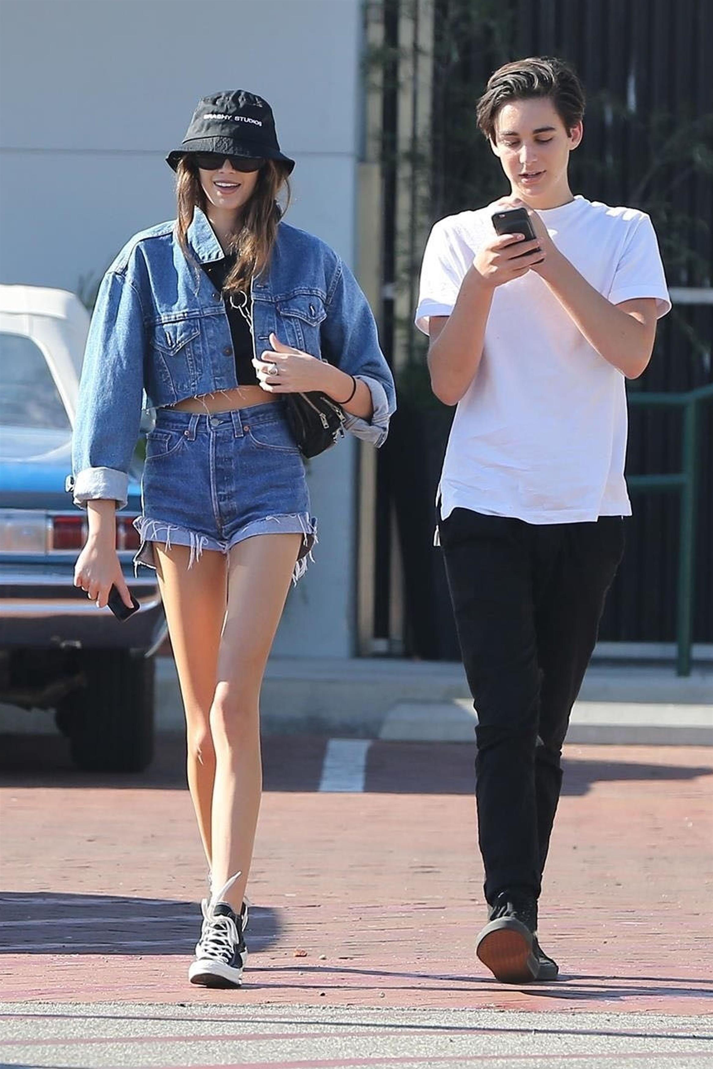 *EXCLUSIVE* Kaia Gerber rocks the double denim while out with a friend