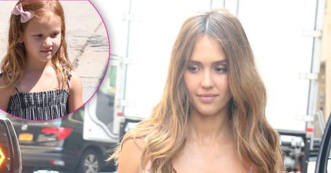 Jessica Alba shows off a growing baby bump stepping out with her daughter Haven