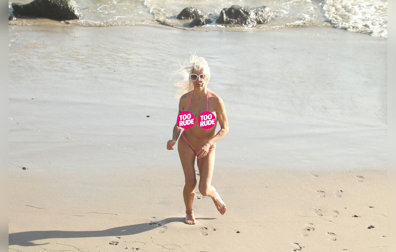 &#8220;Celebrity Big Brother&#8221; Star Frenchy Morgan spotted in a tiny bikini while jogging on the beach