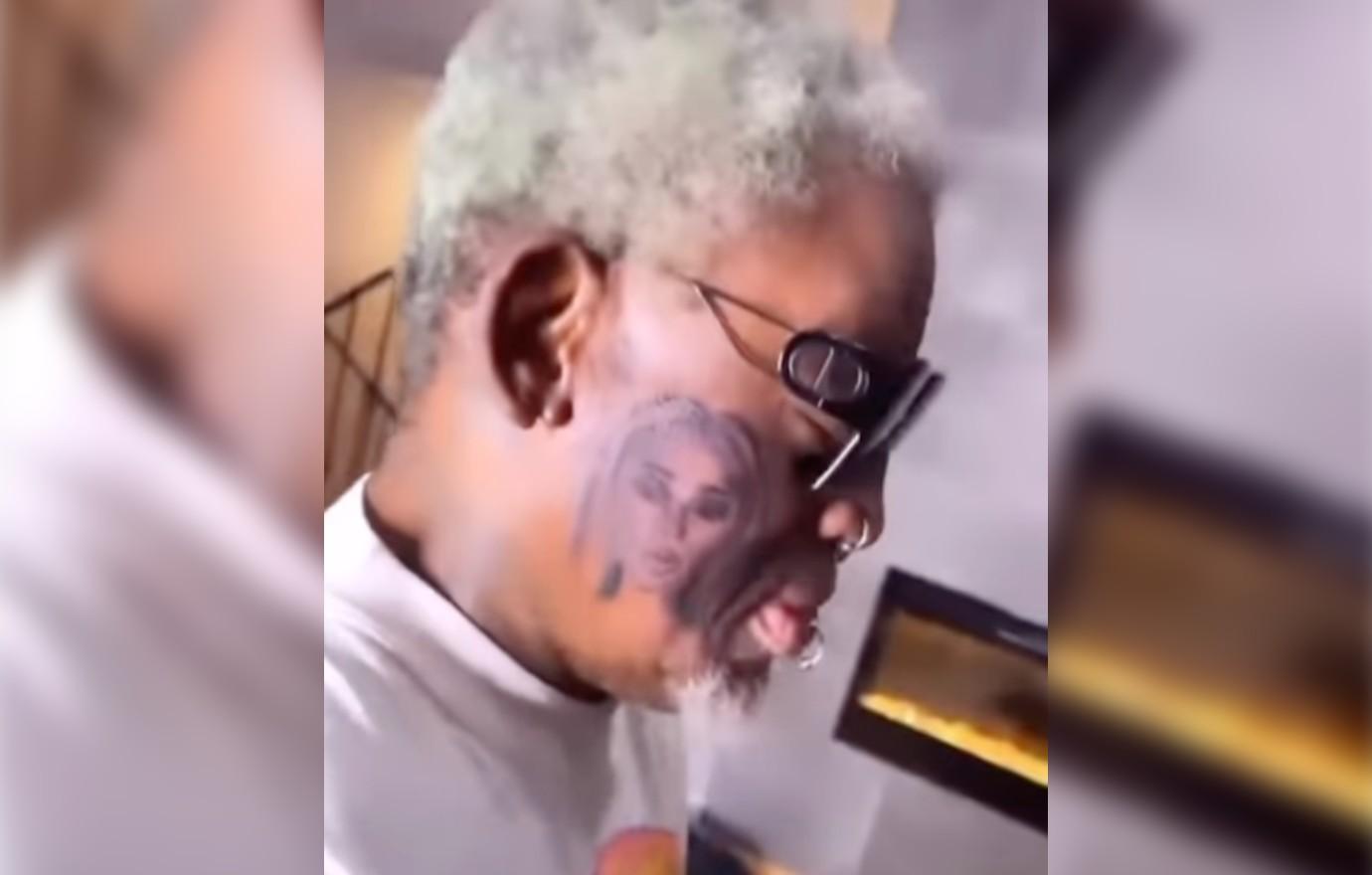 Dennis Rodman Gets Huge Tattoo Of Girlfriend's Face On His Cheek