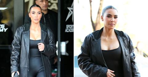 kim kardashian wears a long black leather jacket pp