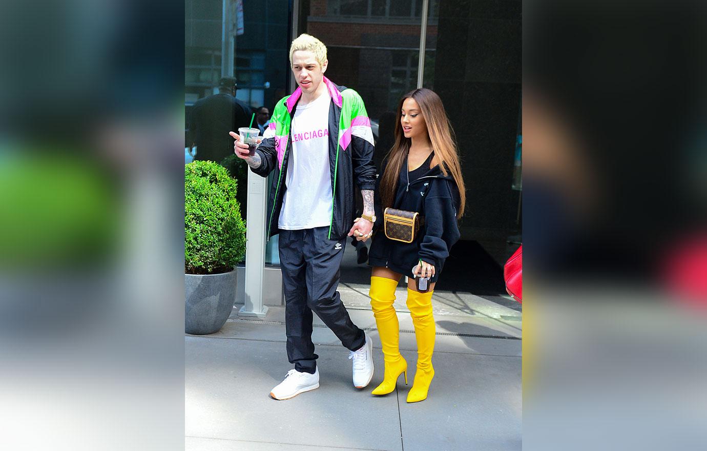 EXCLUSIVE: Ariana Grande and Pete Davidson out in NYC with Machine Gun Kelly and Ariana's family