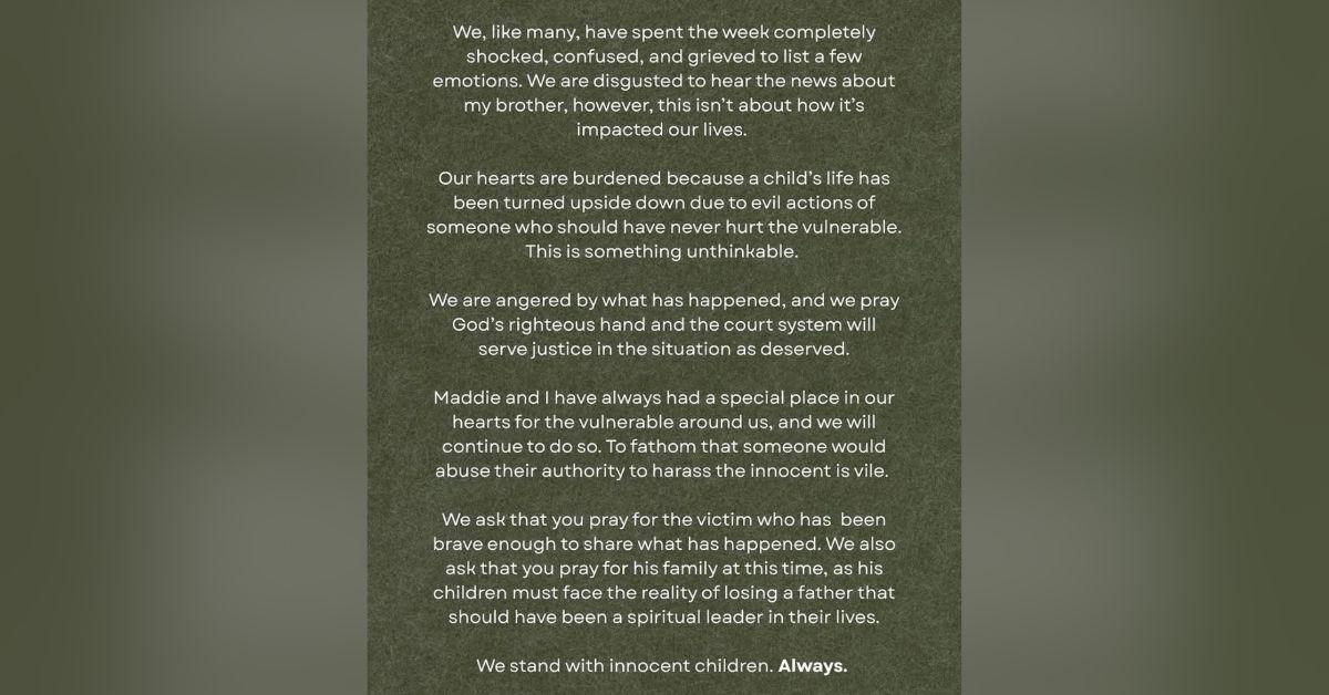 image of Jason Duggar spoke out about his brother’s arrest.