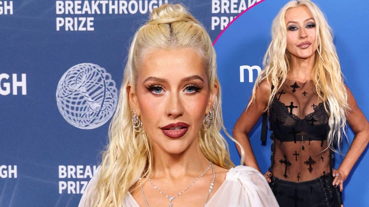 christina aguilera sheer black outfit la event