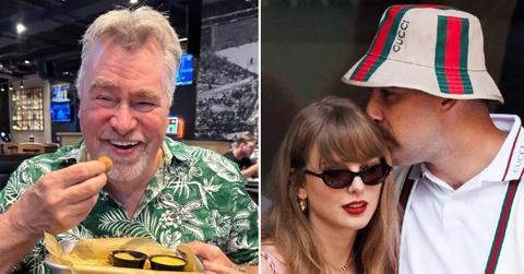 Photo of Ed Kelce and a photo of Taylor Swift with Travis Kelce