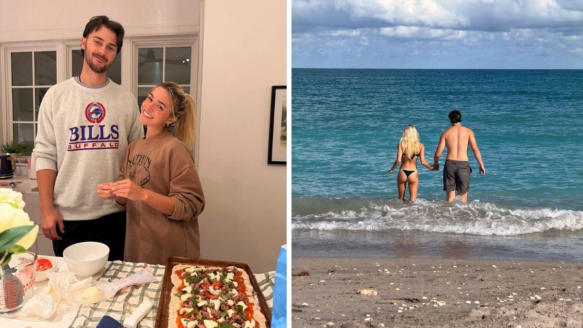 image of One photo showed the model holding hands with Paul Skenes in the ocean.